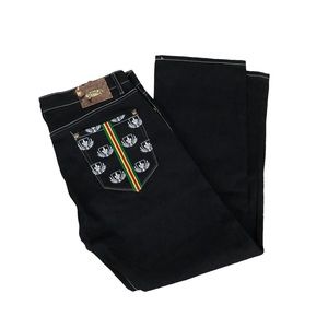 Ruthless Art Y2K Jeans Designer Crest Embroidered Jeans 40X34 Dark Wash